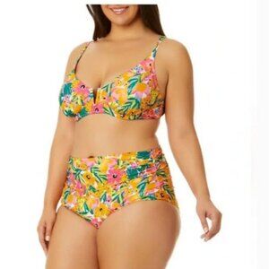 Anne Cole Convertible High Waist Shirred Swim Bottom Sunshine Floral Size XL NWT